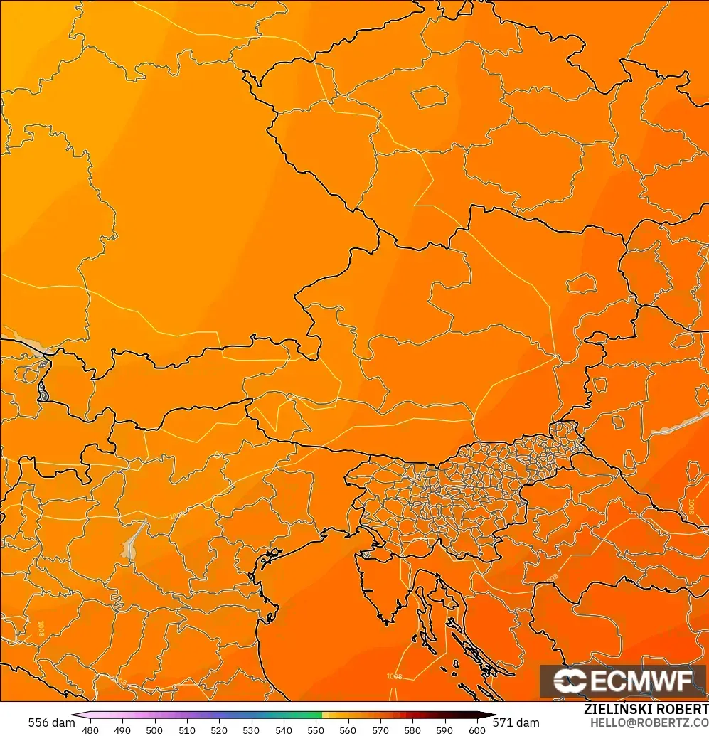 ECMWF IFS 0.25° modelo - Austria, Altura geopotencial a 500 hPa