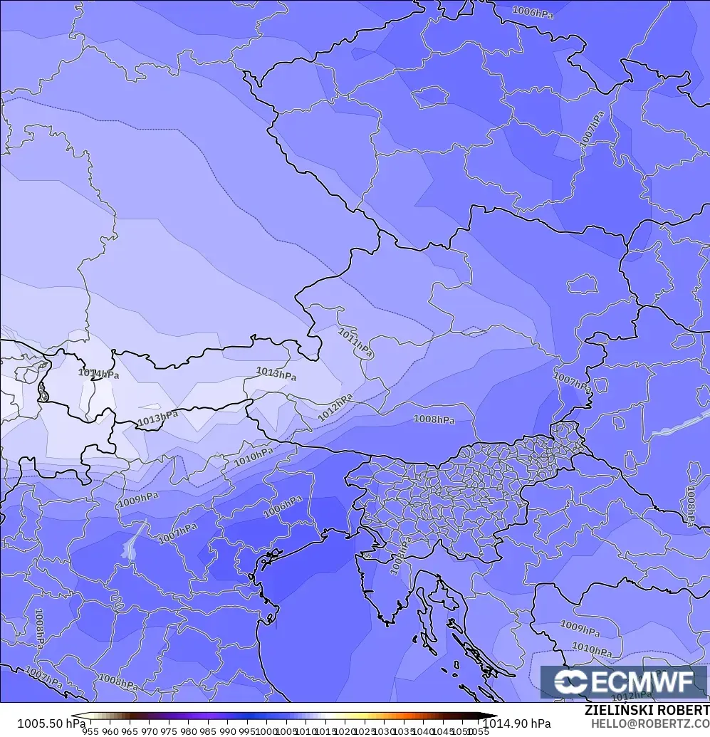 ECMWF IFS 0.25° modelo - Austria, Presión