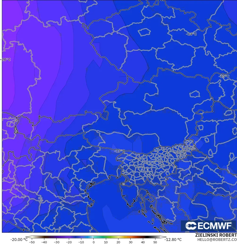 ECMWF IFS 0.25° modelo - Austria, Temperatura a 500 hPa