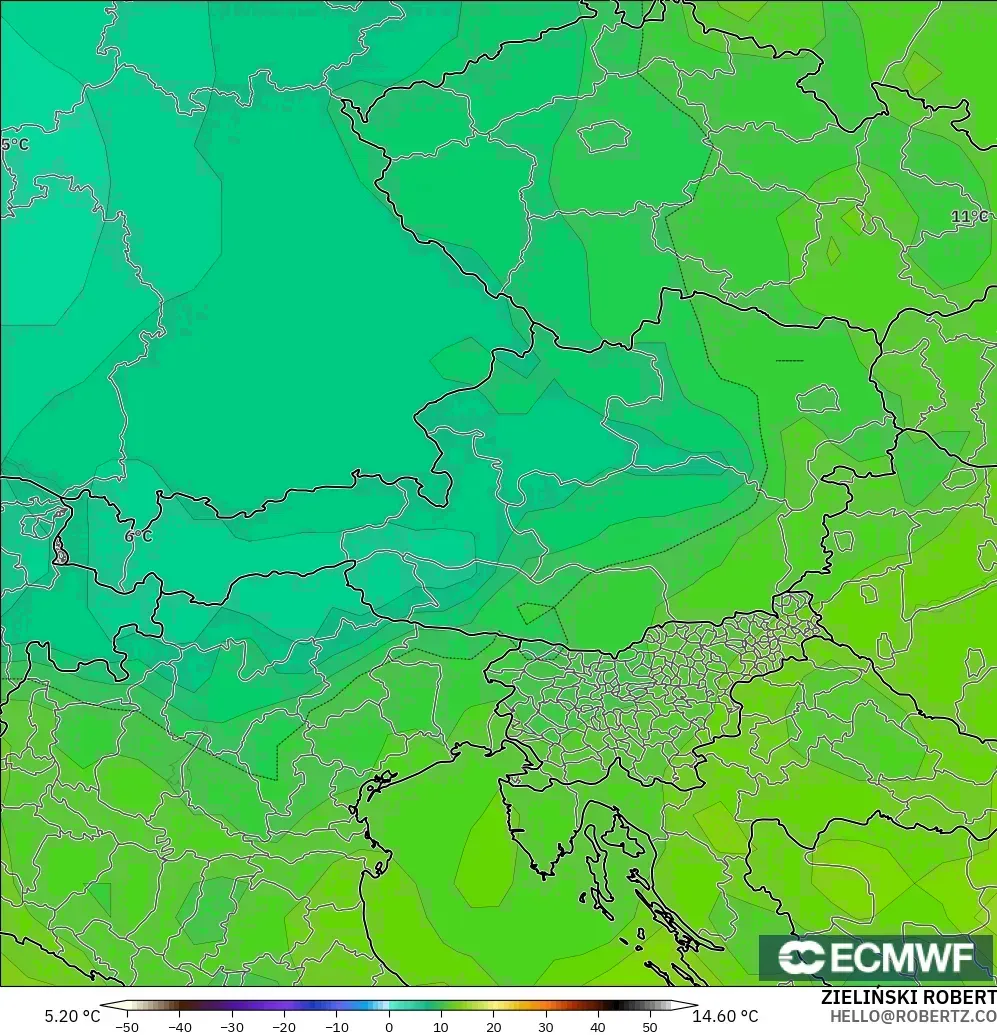 ECMWF IFS 0.25° modelo - Austria, Temperatura a 850 hPa