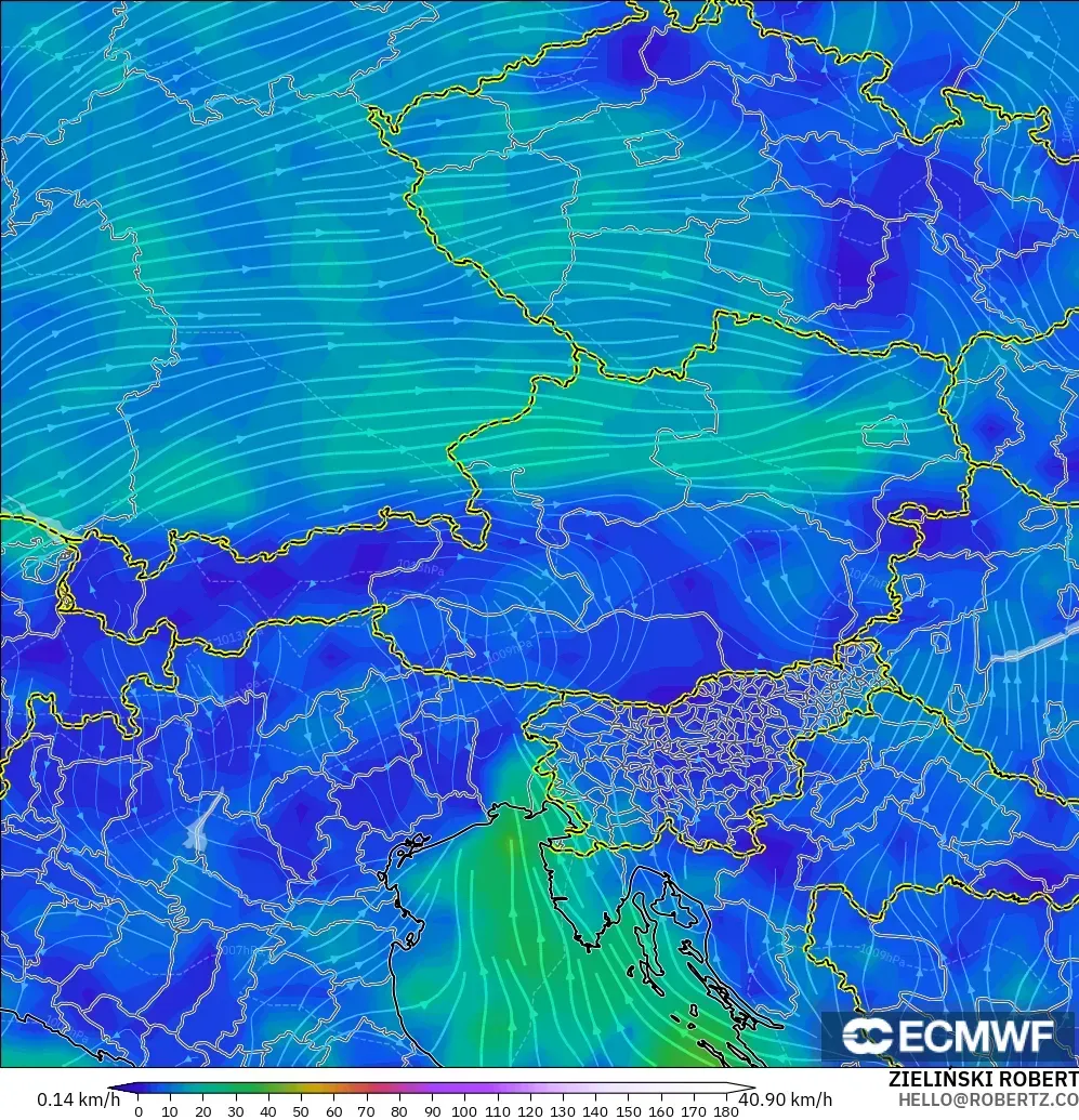 ECMWF IFS 0.25° modelo - Austria, Viento a 10 m