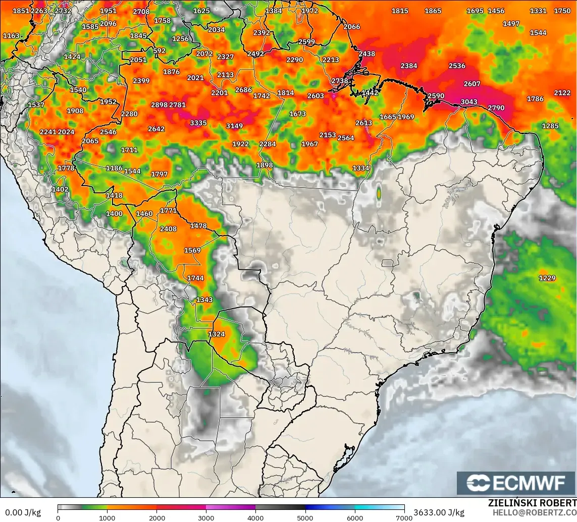 ECMWF IFS 0.25° modelo - Brasil, CAPE
