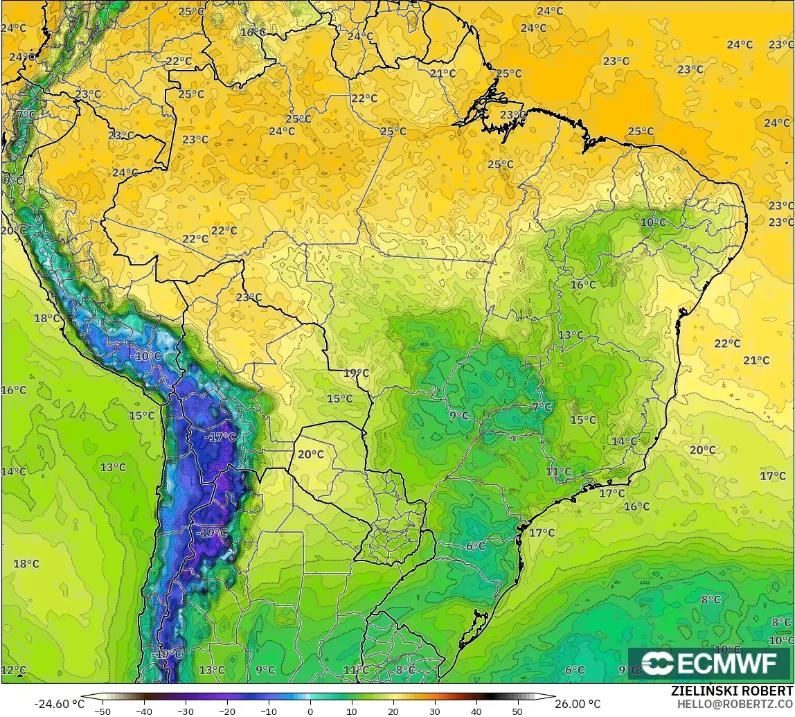 ECMWF IFS 0.25° modelo - Brasil, Punto de rocío a 2 m