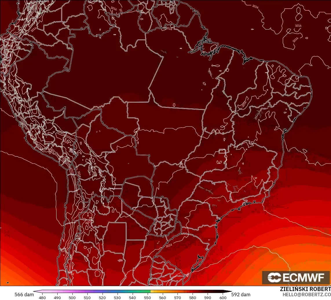ECMWF IFS 0.25° modelo - Brasil, Altura geopotencial a 500 hPa