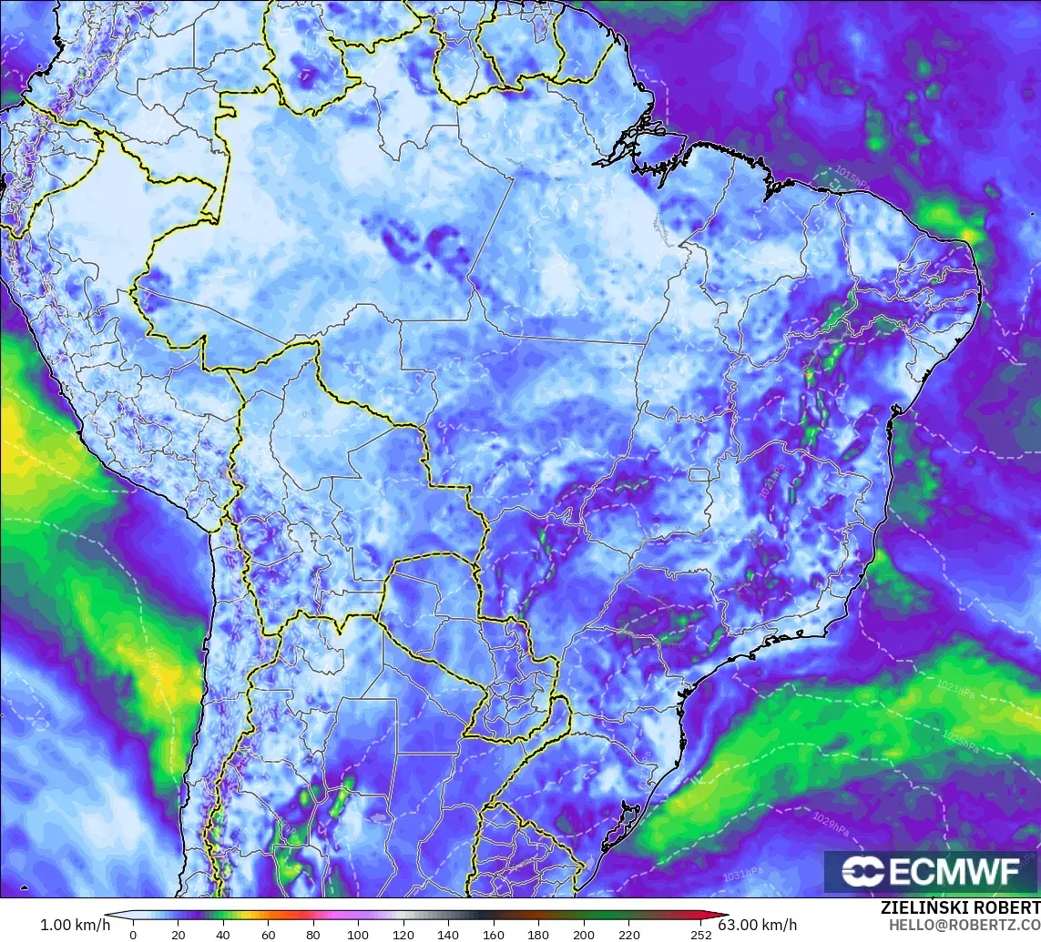 ECMWF IFS 0.25° modelo - Brasil, Ráfagas de viento