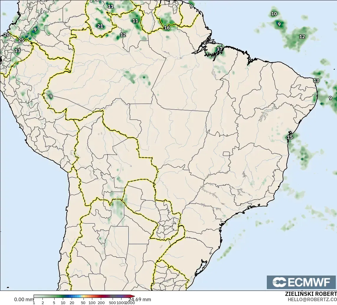ECMWF IFS 0.25° modelo - Brasil, Acumulación de precipitación