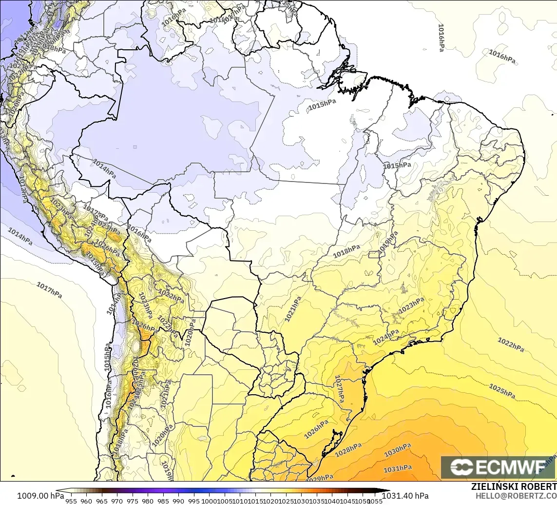 ECMWF IFS 0.25° modelo - Brasil, Presión