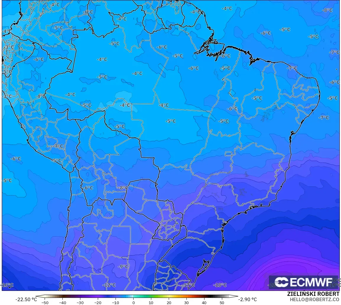 ECMWF IFS 0.25° modelo - Brasil, Temperatura a 500 hPa