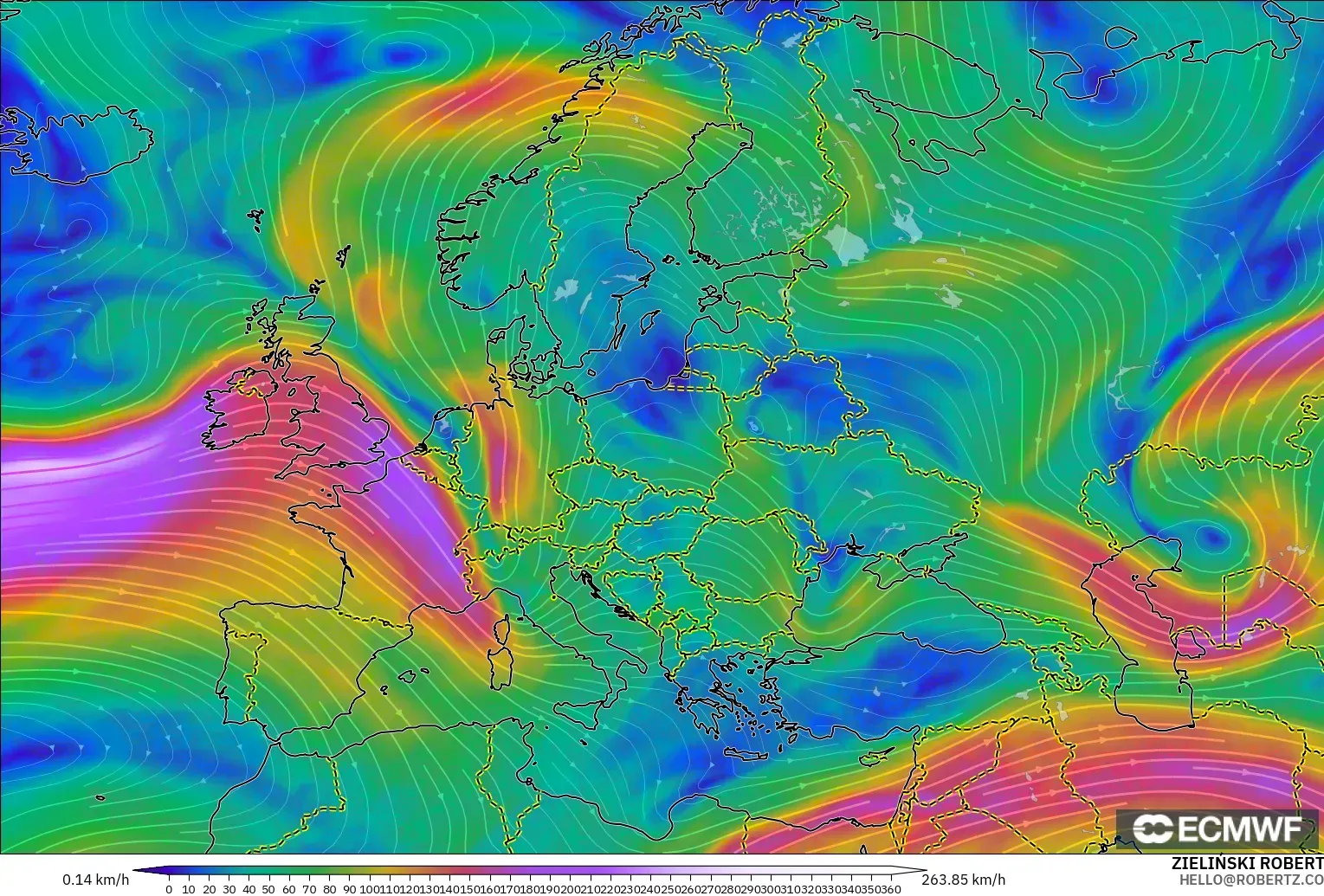 ECMWF IFS 0.25° modelo - Europa, Viento a 300 hPa (corriente en chorro)