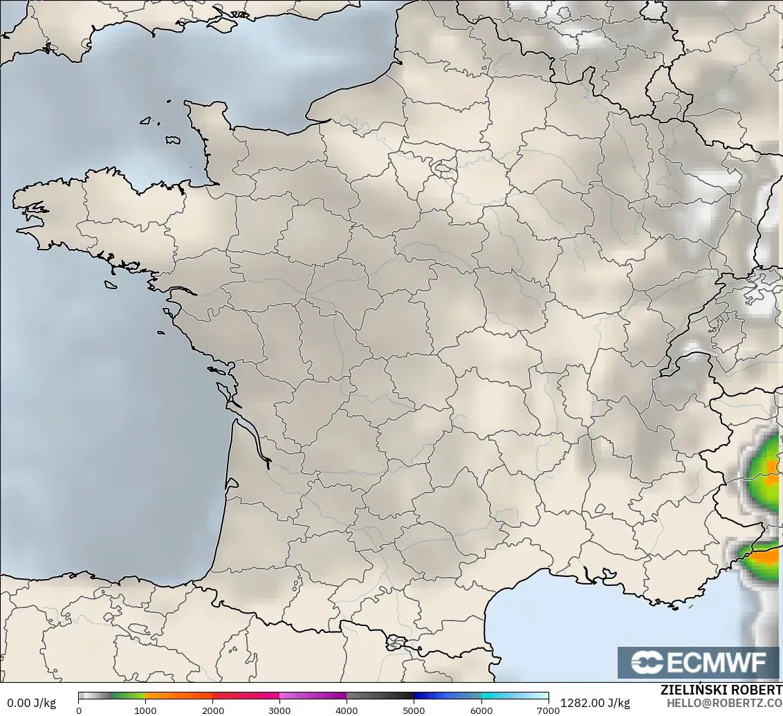 ECMWF IFS 0.25° modelo - Francia, CAPE