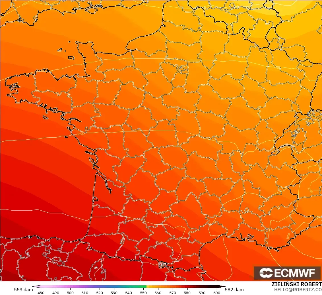 ECMWF IFS 0.25° modelo - Francia, Altura geopotencial a 500 hPa
