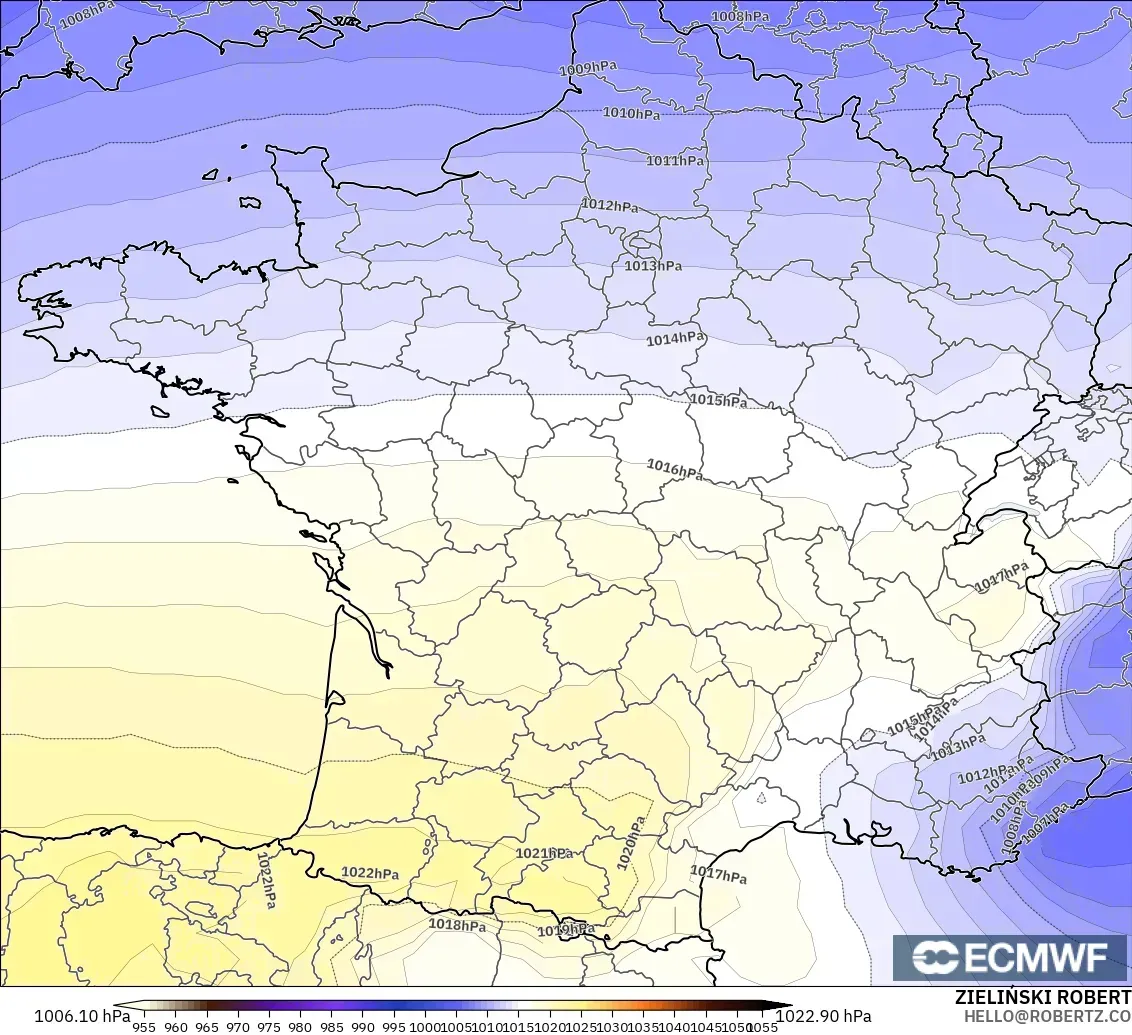 ECMWF IFS 0.25° modelo - Francia, Presión