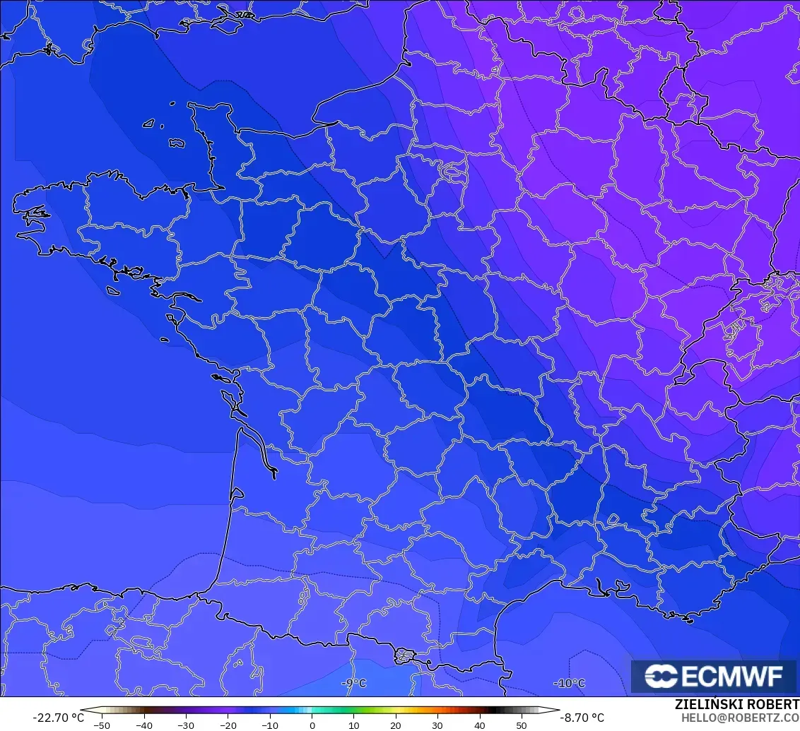 ECMWF IFS 0.25° modelo - Francia, Temperatura a 500 hPa