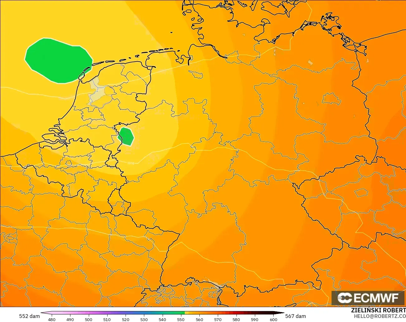 ECMWF IFS 0.25° modelo - Alemania, Altura geopotencial a 500 hPa