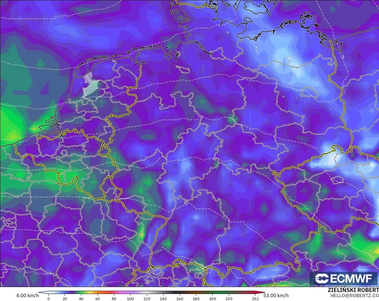 ECMWF IFS 0.25° modelo - Alemania, Ráfagas de viento