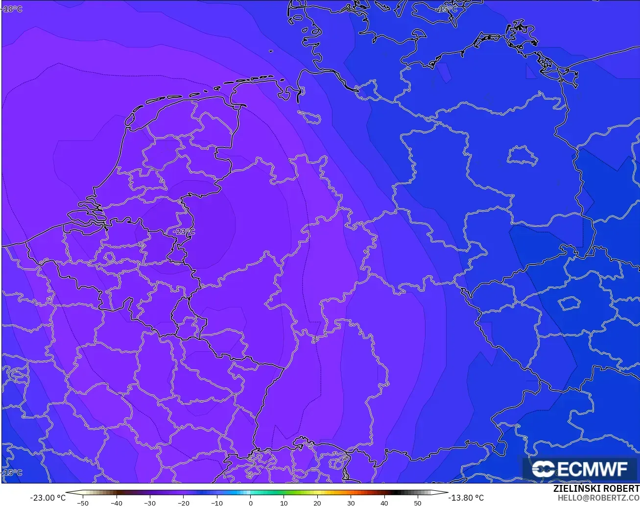 ECMWF IFS 0.25° modelo - Alemania, Temperatura a 500 hPa