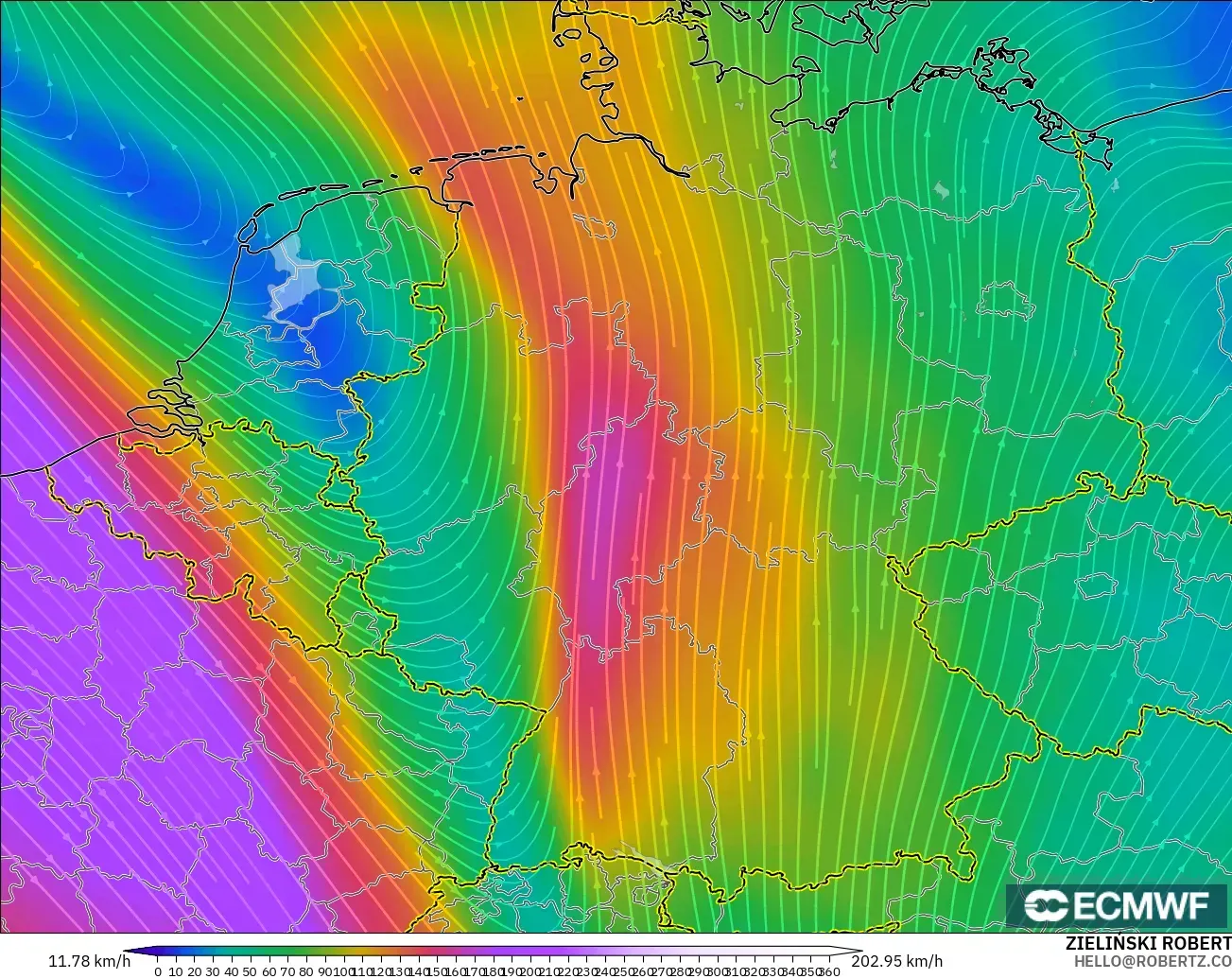 ECMWF IFS 0.25° modelo - Alemania, Viento a 300 hPa (corriente en chorro)