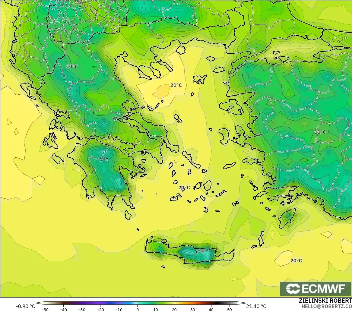 ECMWF IFS 0.25° modelo - Grecia, Punto de rocío a 2 m
