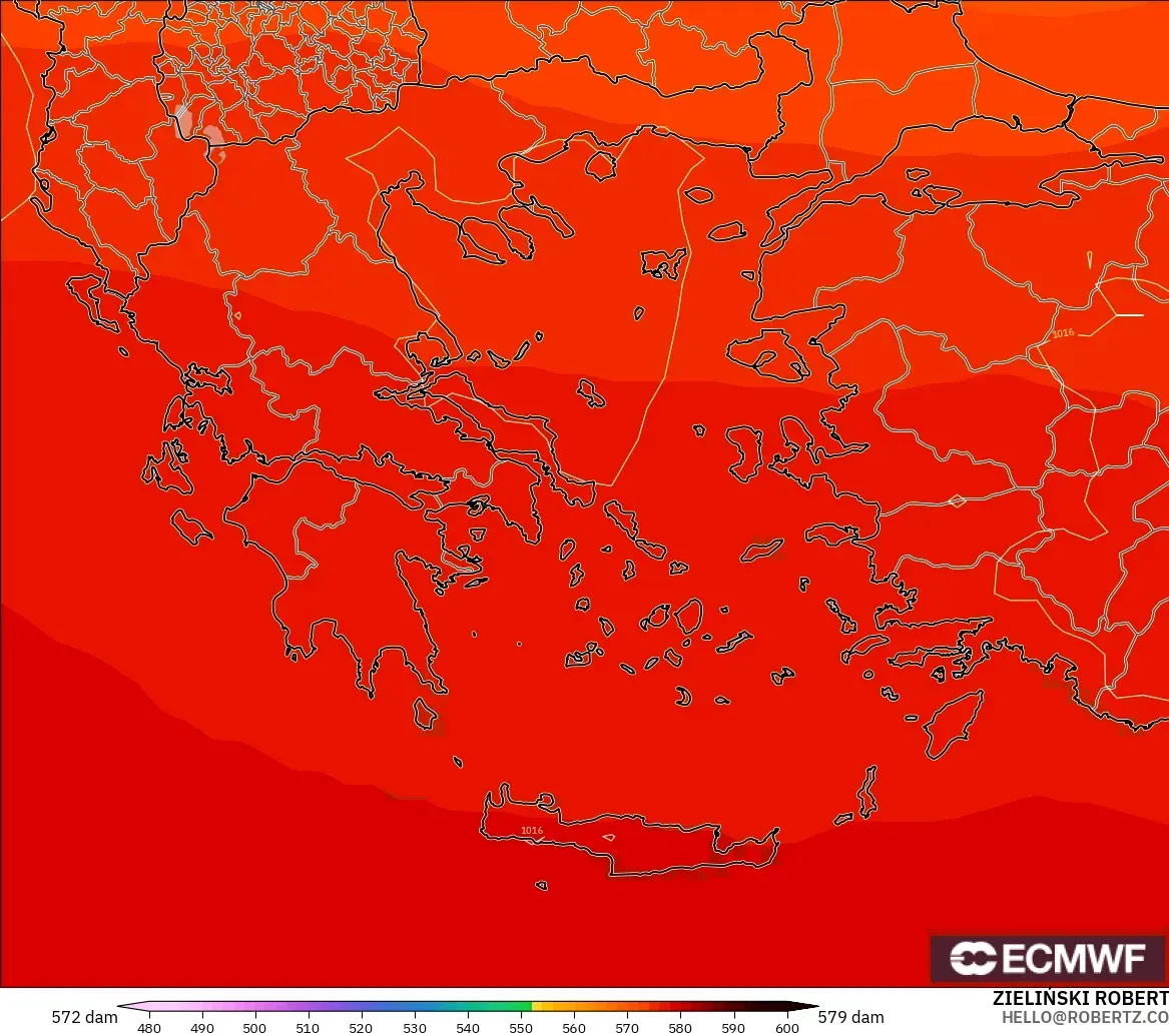 ECMWF IFS 0.25° modelo - Grecia, Altura geopotencial a 500 hPa