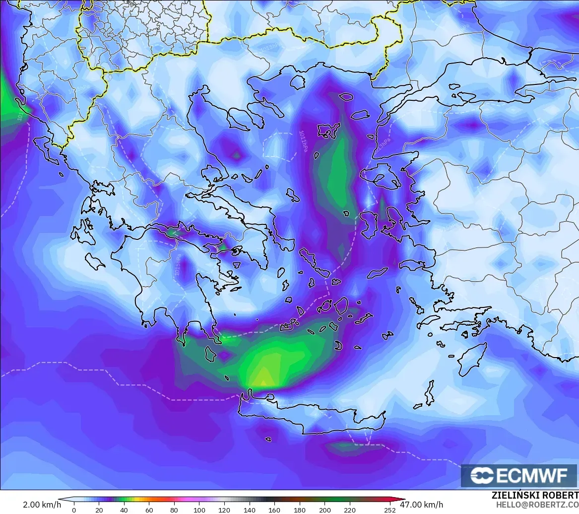 ECMWF IFS 0.25° modelo - Grecia, Ráfagas de viento