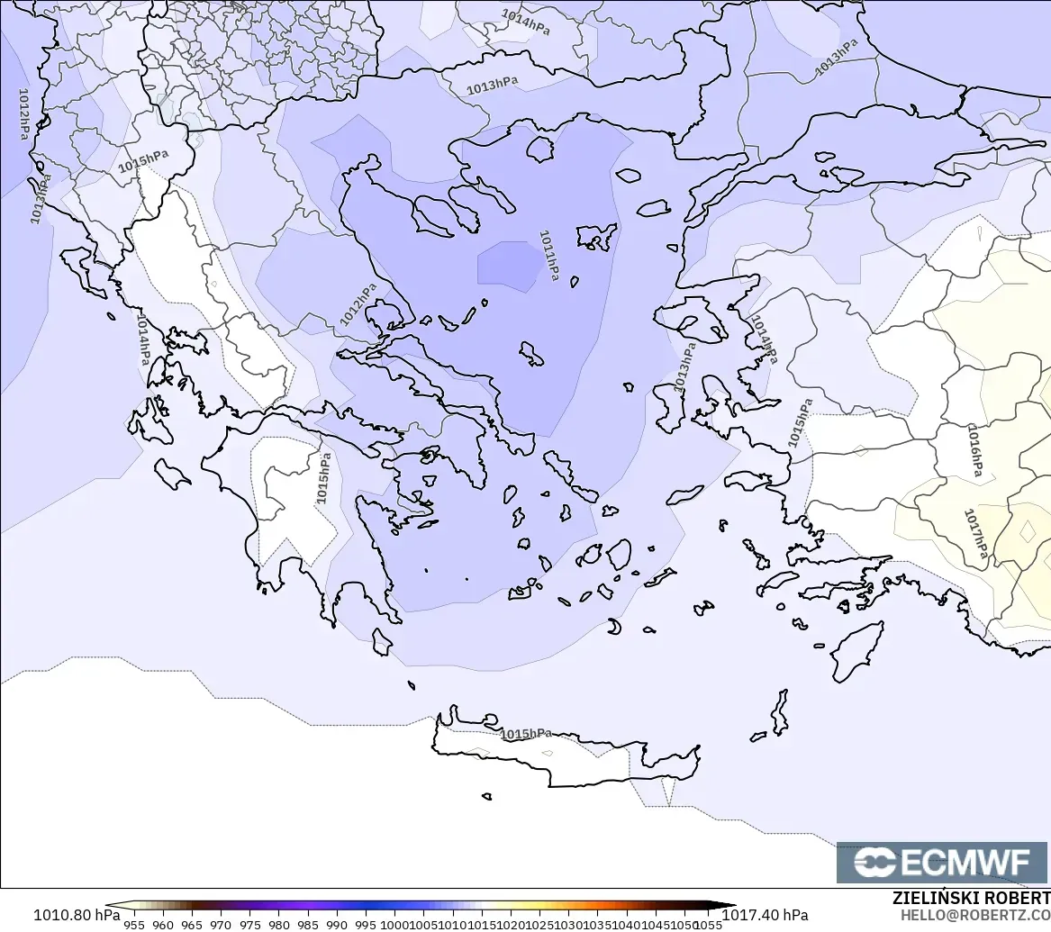 ECMWF IFS 0.25° modelo - Grecia, Presión