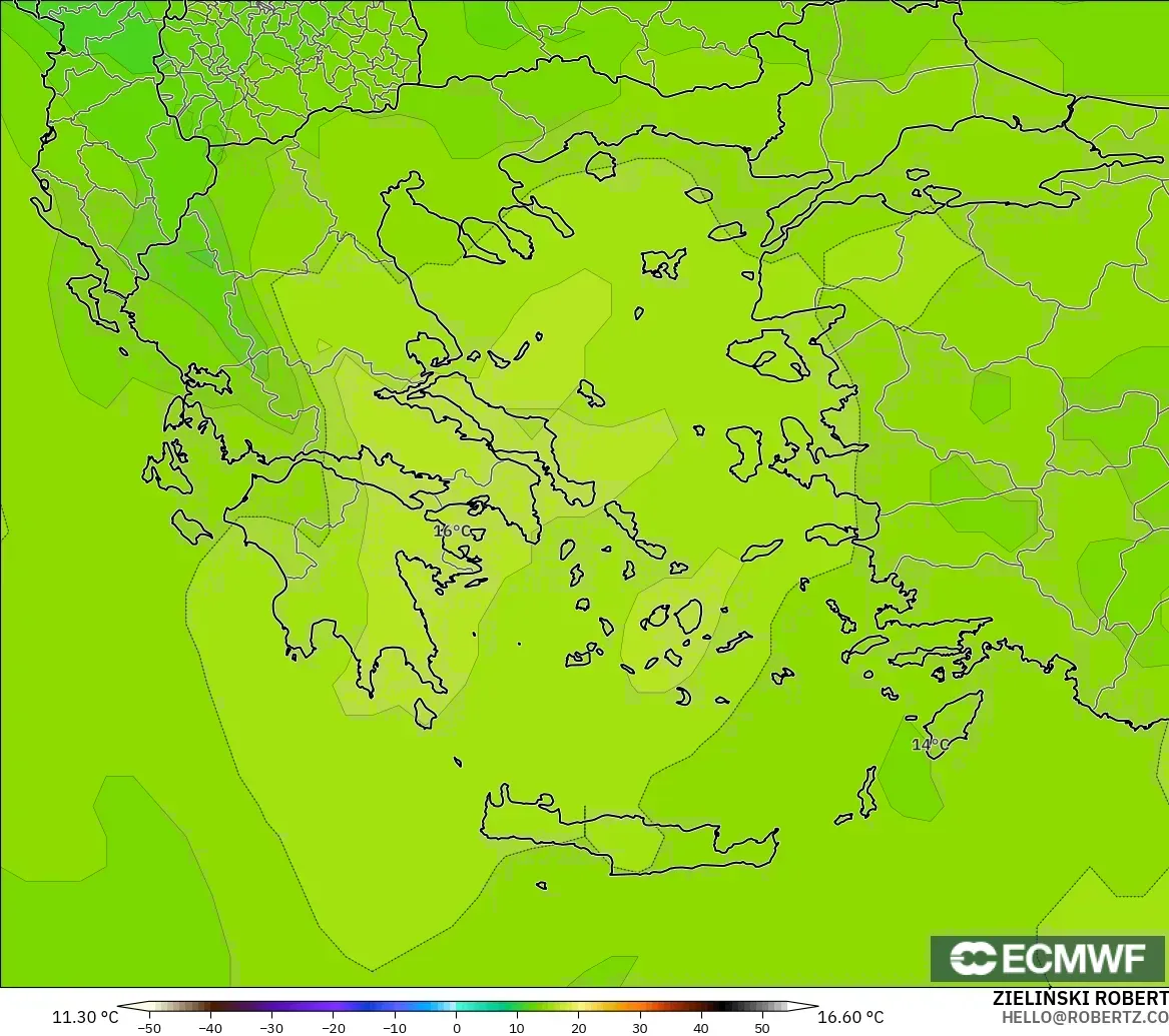 ECMWF IFS 0.25° modelo - Grecia, Temperatura a 850 hPa