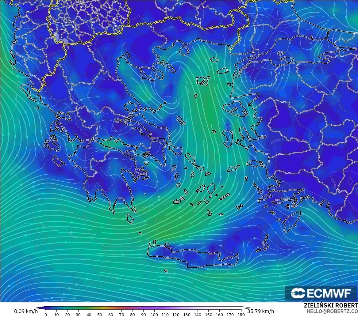 ECMWF IFS 0.25° modelo - Grecia, Viento a 10 m