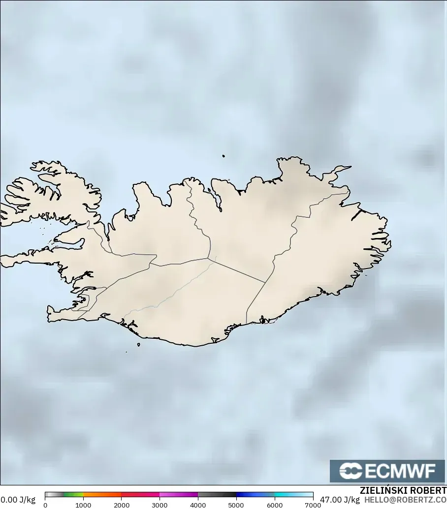 ECMWF IFS 0.25° modelo - Islandia, CAPE