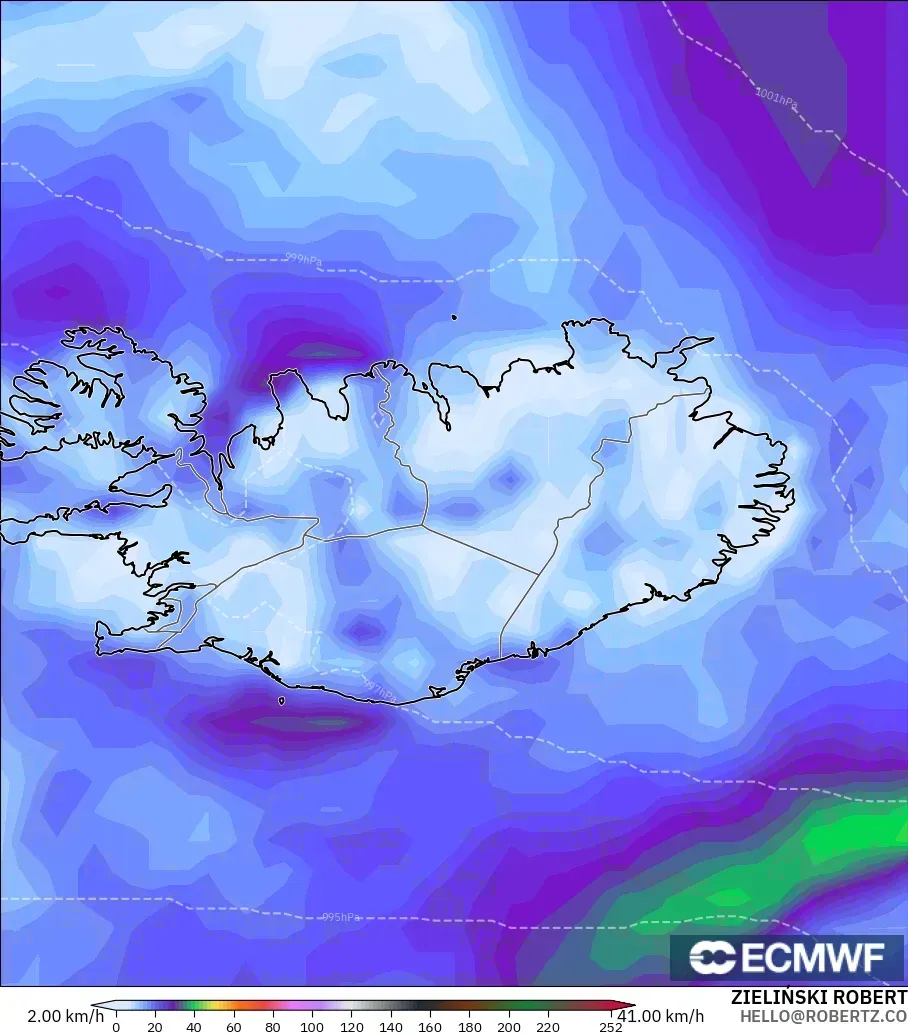 ECMWF IFS 0.25° modelo - Islandia, Ráfagas de viento