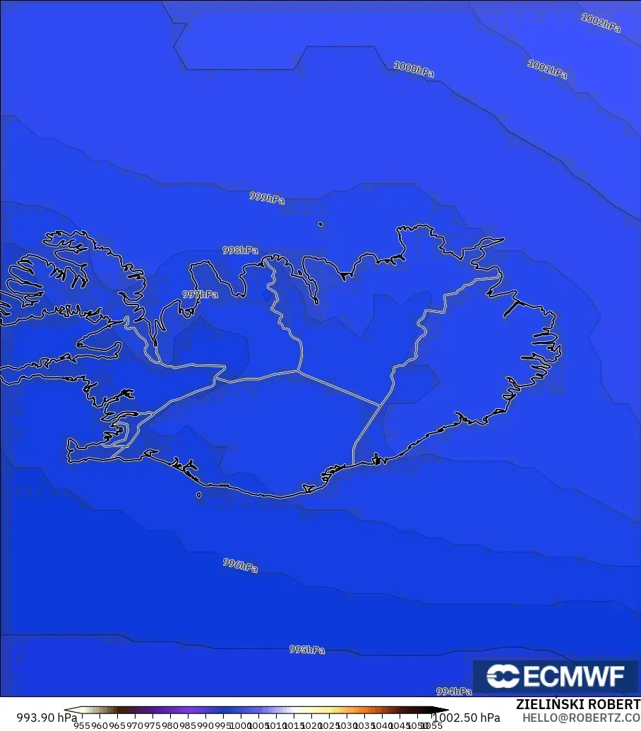 ECMWF IFS 0.25° modelo - Islandia, Presión