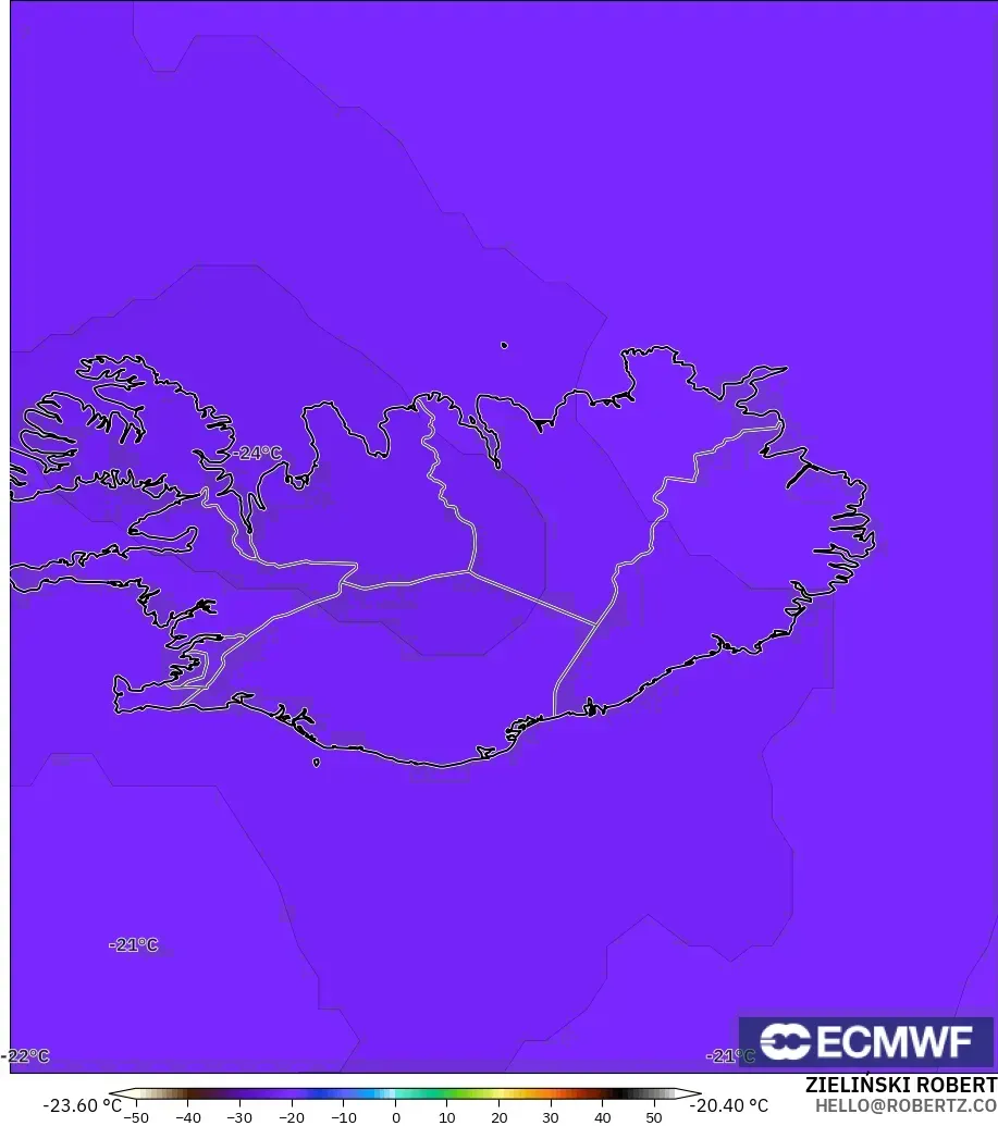 ECMWF IFS 0.25° modelo - Islandia, Temperatura a 500 hPa