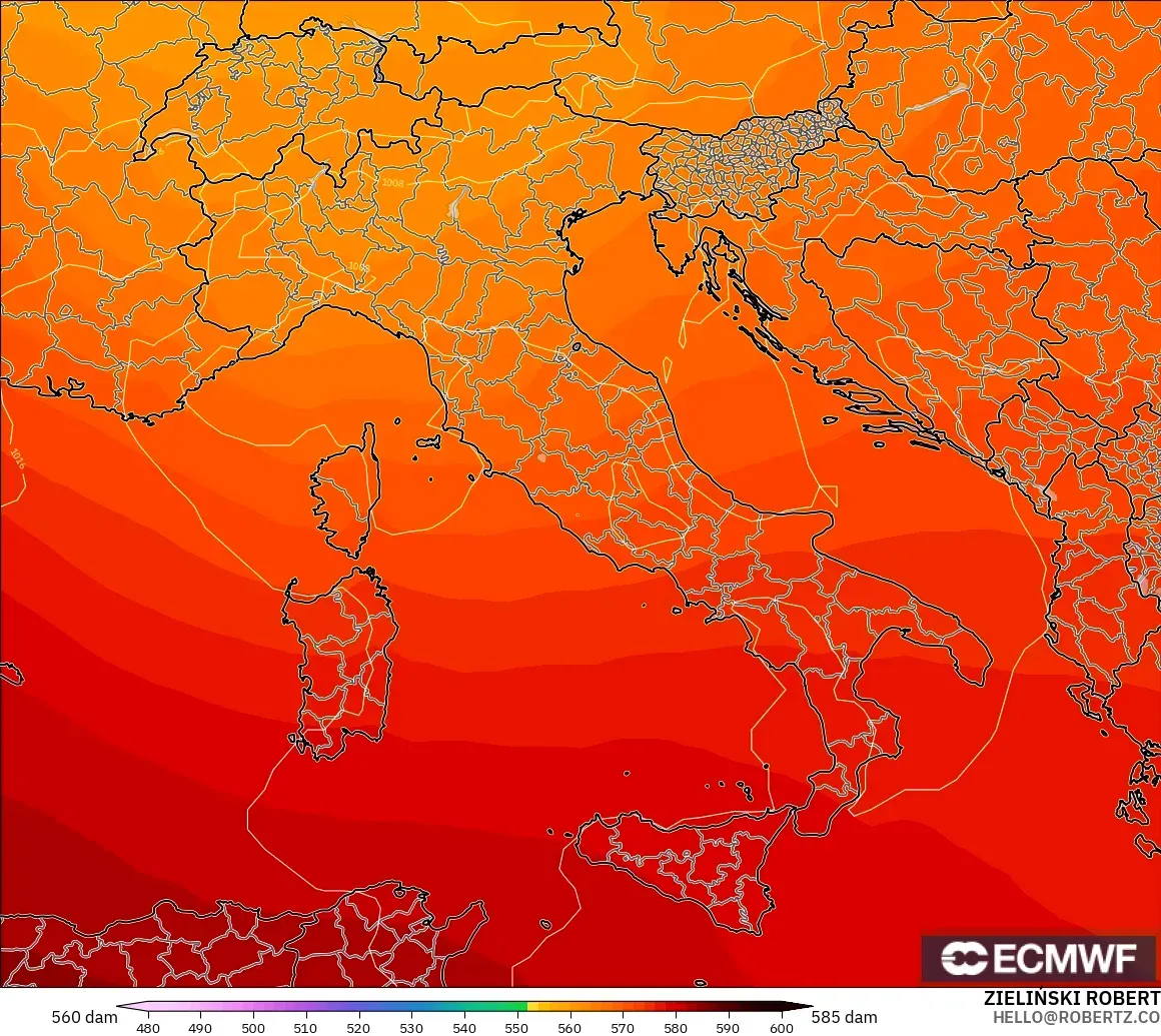 ECMWF IFS 0.25° modelo - Italia, Altura geopotencial a 500 hPa