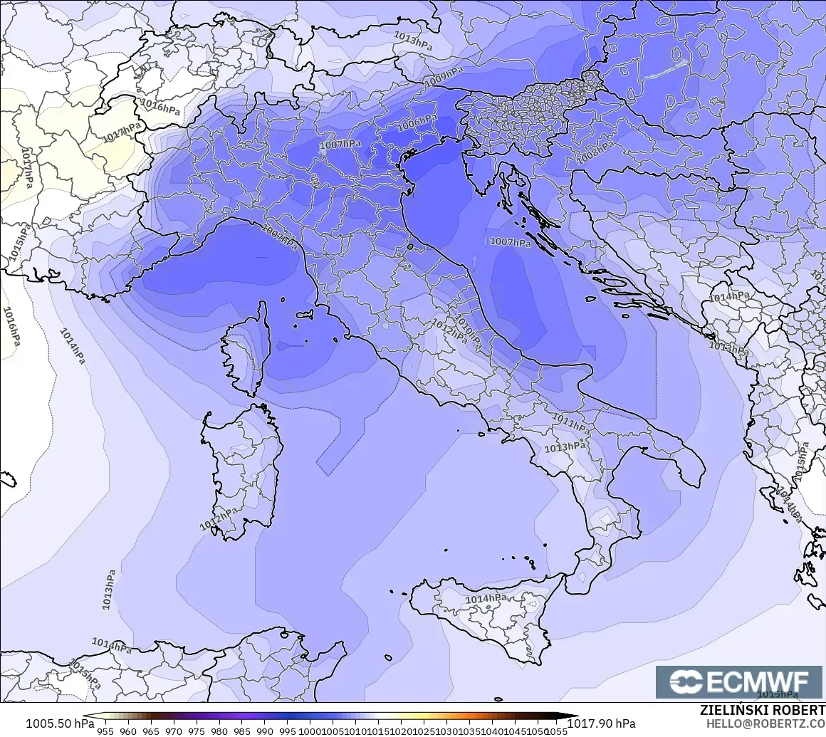 ECMWF IFS 0.25° modelo - Italia, Presión