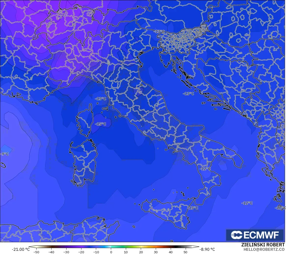 ECMWF IFS 0.25° modelo - Italia, Temperatura a 500 hPa