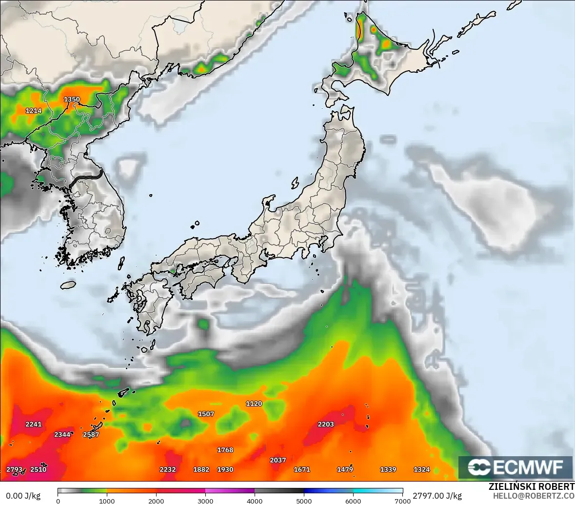 ECMWF IFS 0.25° modelo - Japón, CAPE