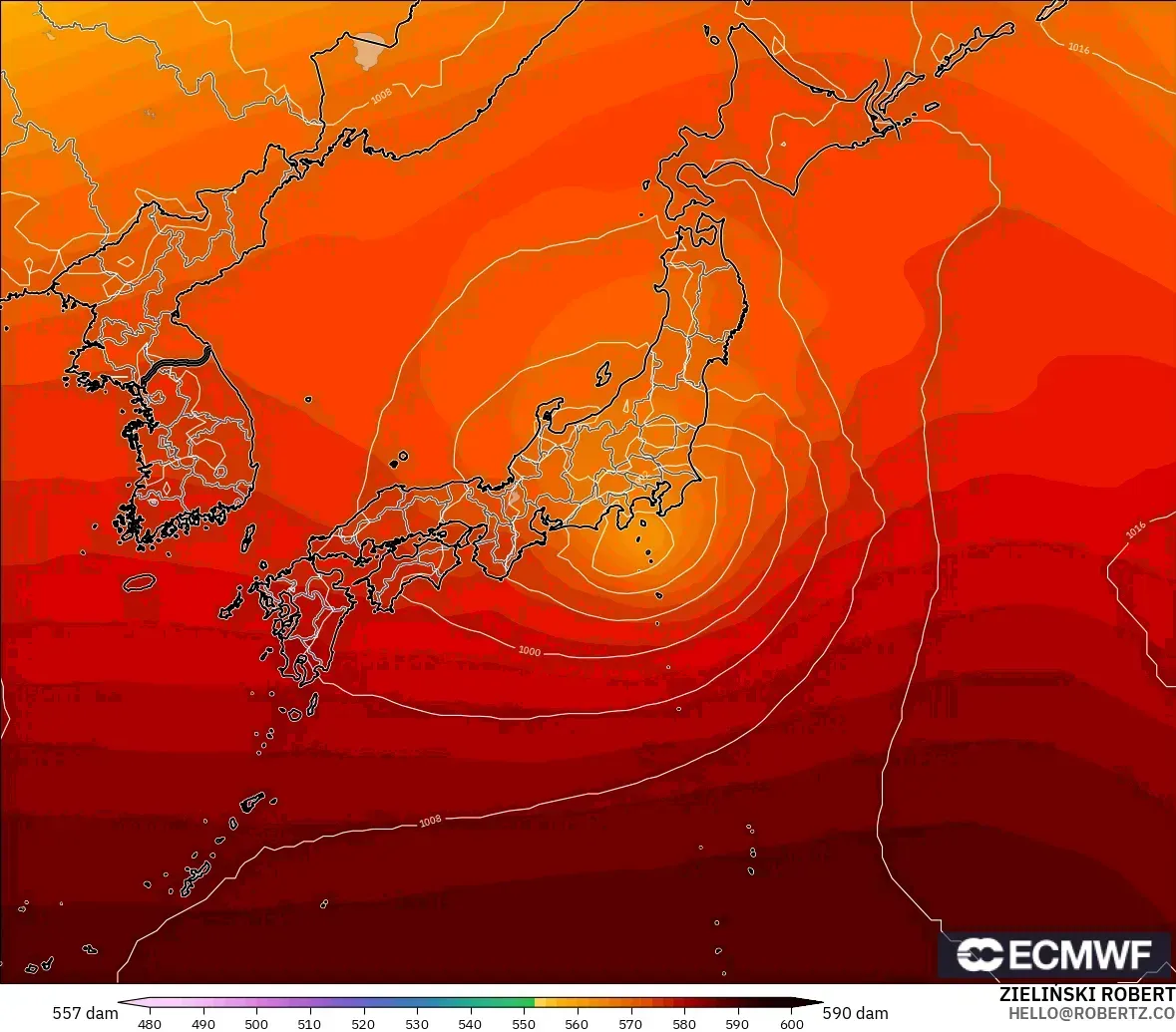 ECMWF IFS 0.25° modelo - Japón, Altura geopotencial a 500 hPa