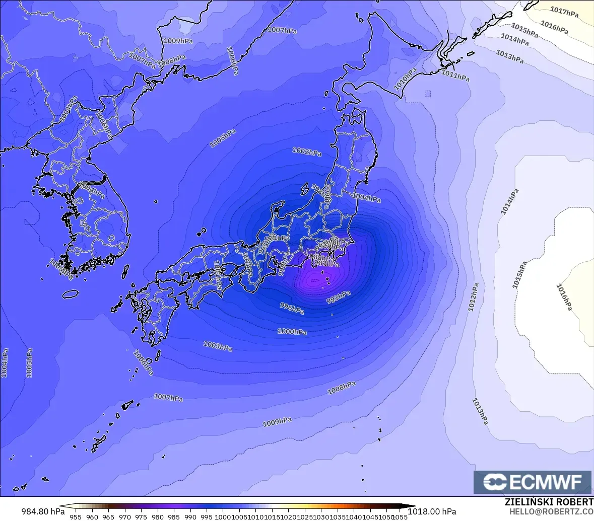 ECMWF IFS 0.25° modelo - Japón, Presión