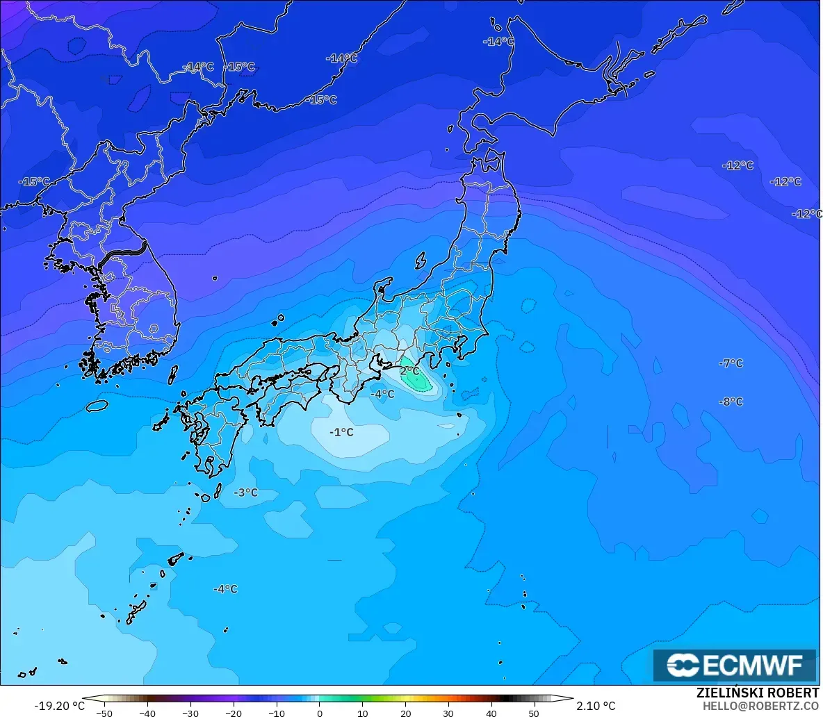 ECMWF IFS 0.25° modelo - Japón, Temperatura a 500 hPa