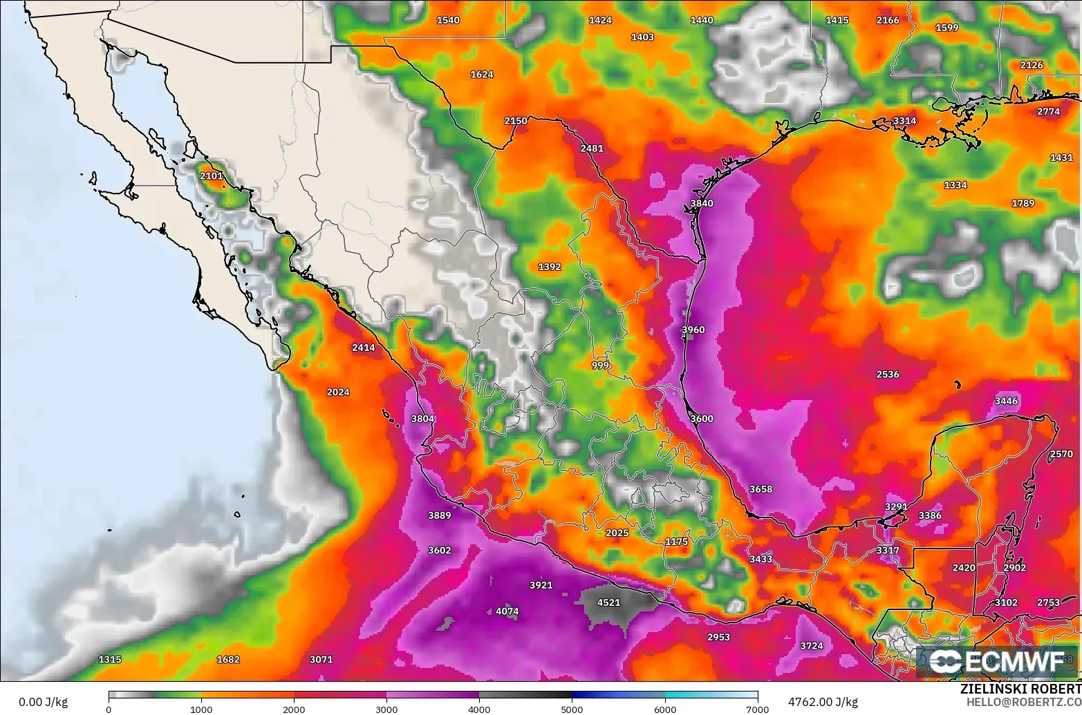 ECMWF IFS 0.25° modelo - México, CAPE