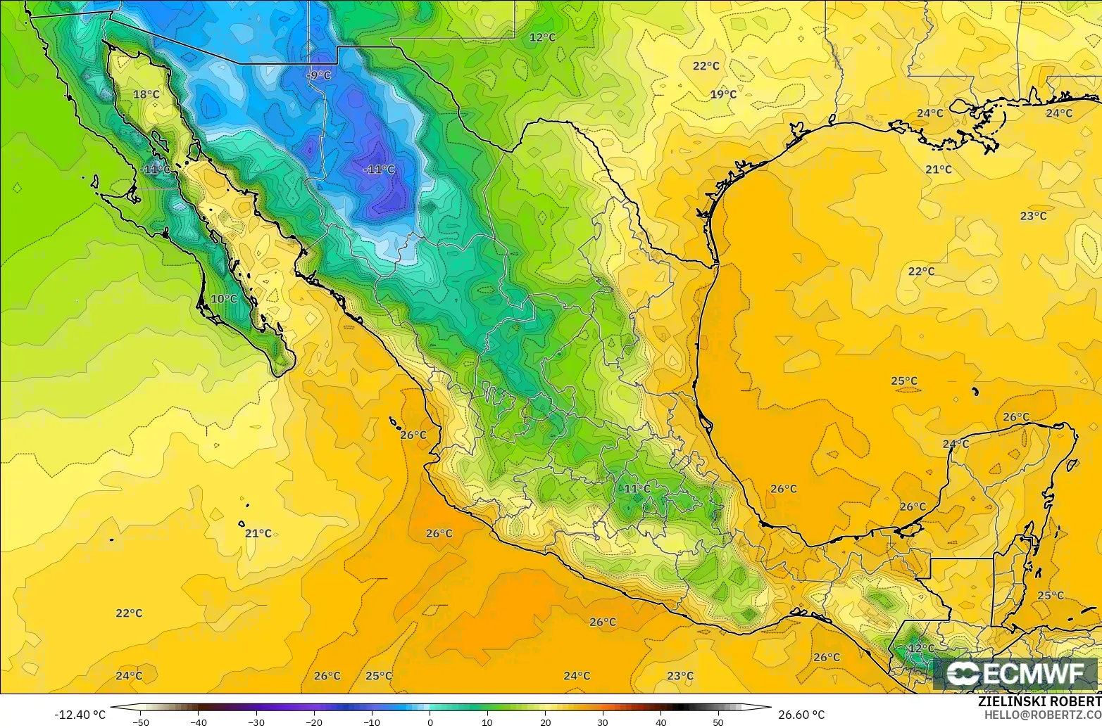 ECMWF IFS 0.25° modelo - México, Punto de rocío a 2 m