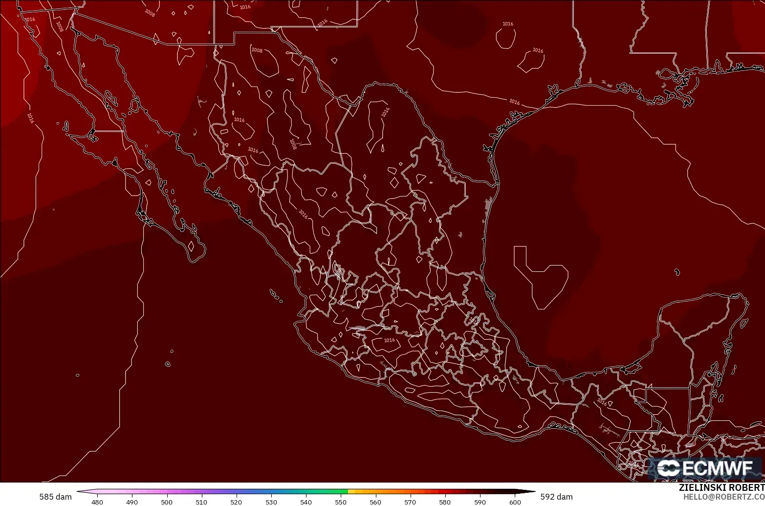 ECMWF IFS 0.25° modelo - México, Altura geopotencial a 500 hPa
