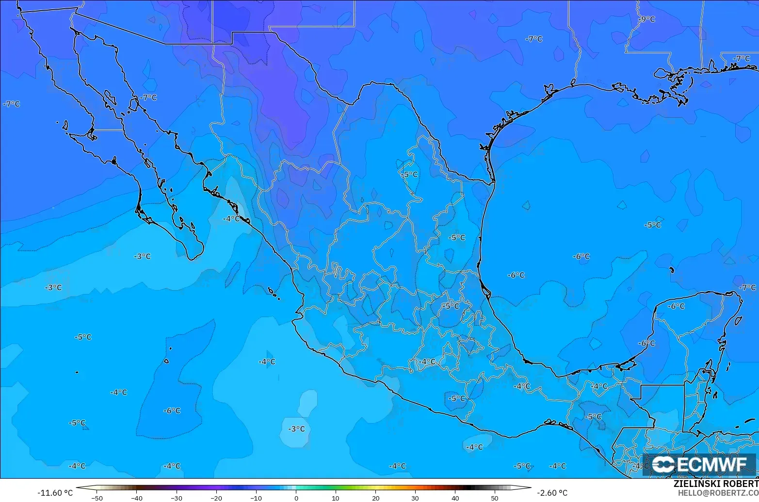 ECMWF IFS 0.25° modelo - México, Temperatura a 500 hPa