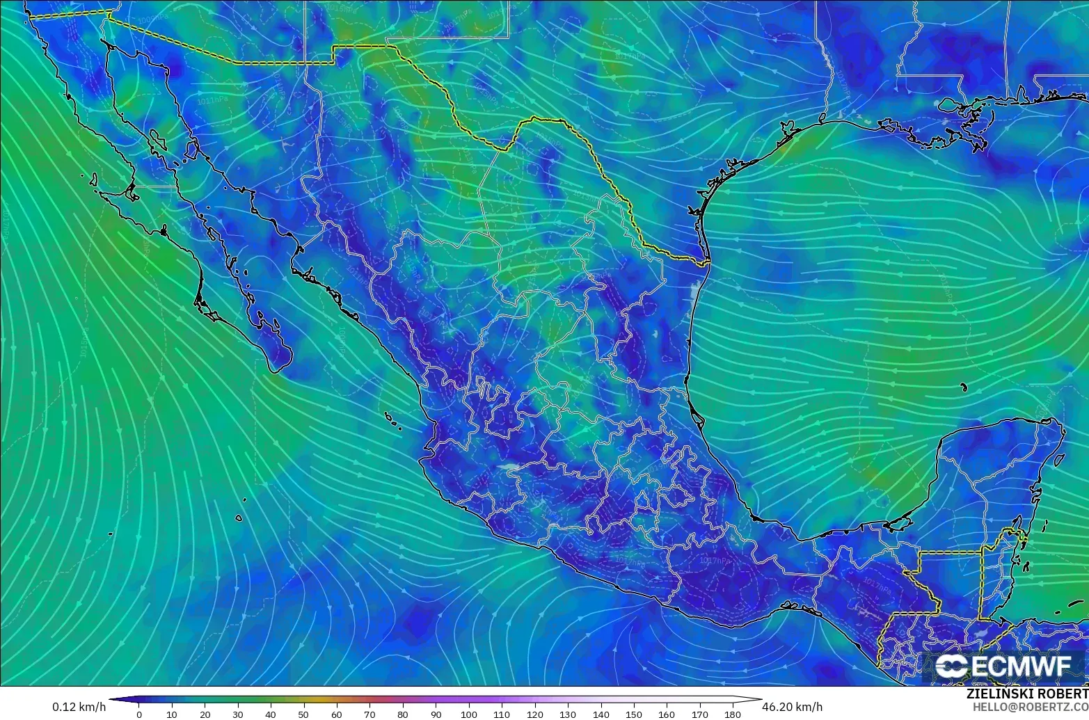 ECMWF IFS 0.25° modelo - México, Viento a 10 m