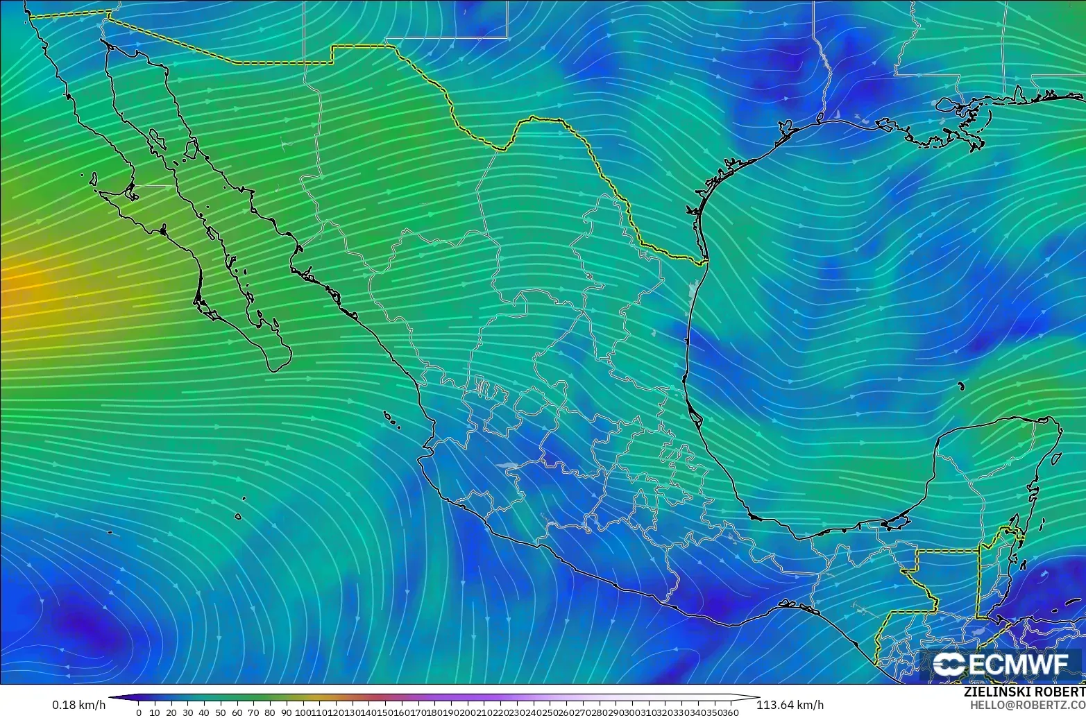 ECMWF IFS 0.25° modelo - México, Viento a 300 hPa (corriente en chorro)