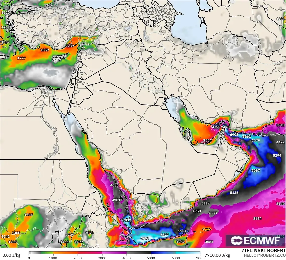 ECMWF IFS 0.25° modelo - Oriente Medio, CAPE