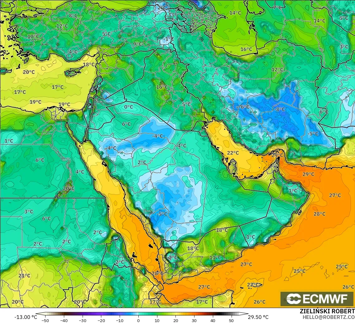 ECMWF IFS 0.25° modelo - Oriente Medio, Punto de rocío a 2 m