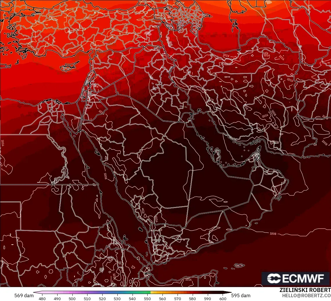 ECMWF IFS 0.25° modelo - Oriente Medio, Altura geopotencial a 500 hPa