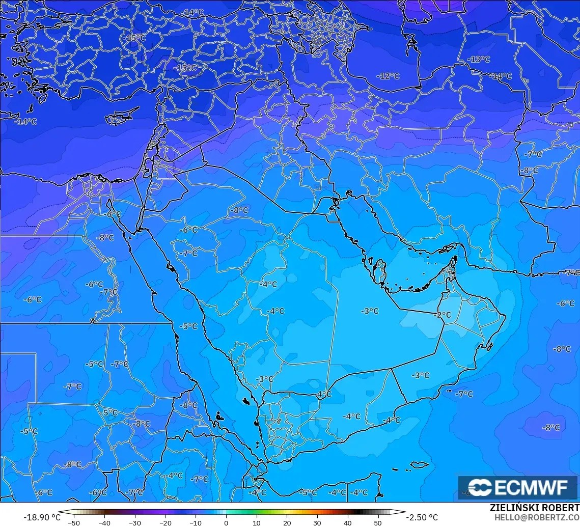 ECMWF IFS 0.25° modelo - Oriente Medio, Temperatura a 500 hPa