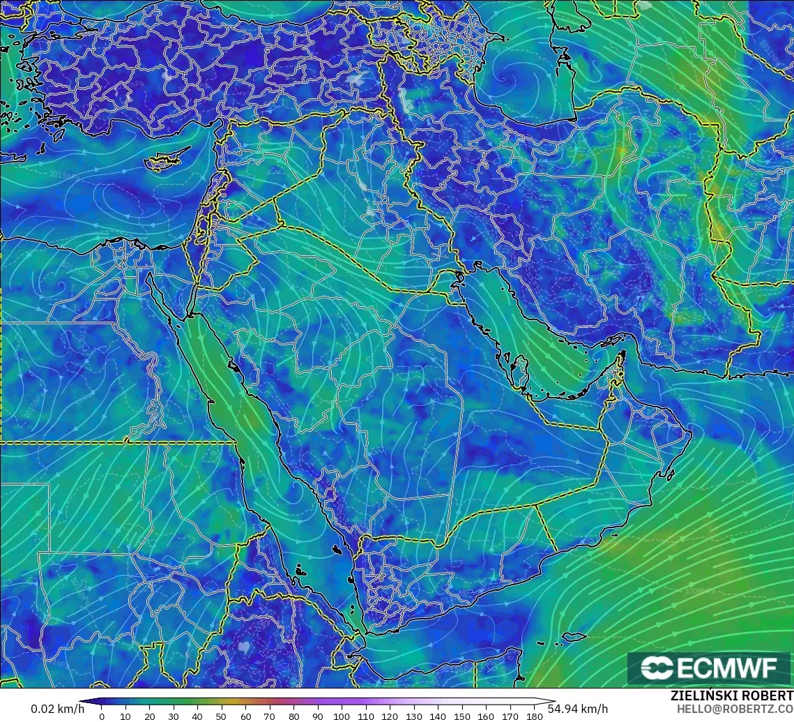 ECMWF IFS 0.25° modelo - Oriente Medio, Viento a 10 m