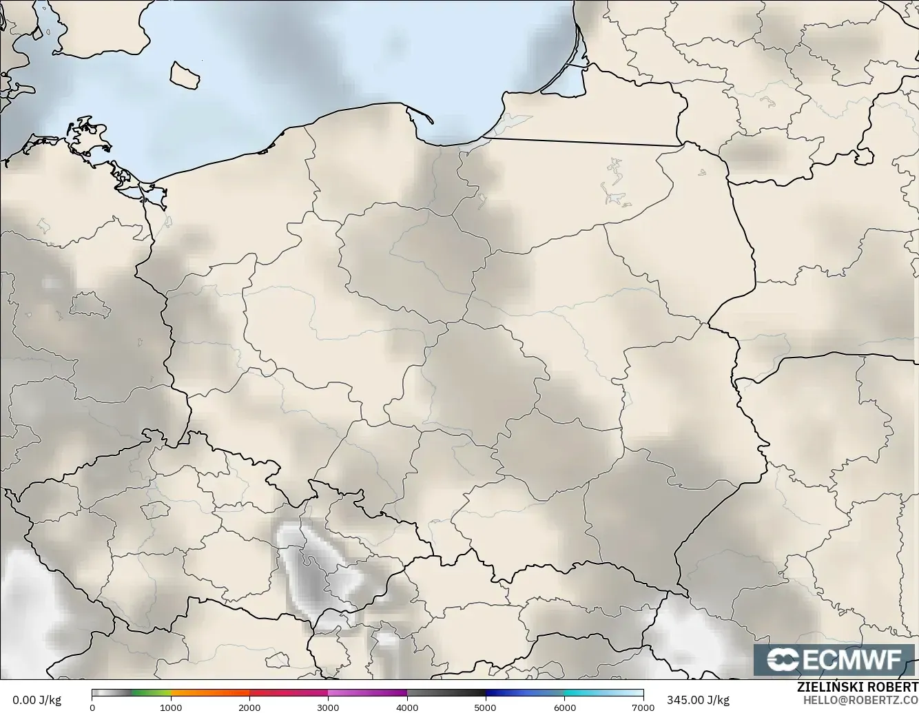 ECMWF IFS 0.25° modelo - Polonia, CAPE